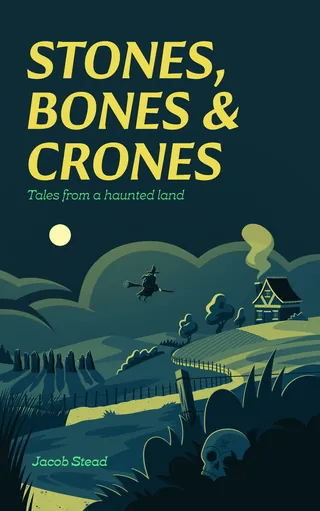 Eerie book cover with moonlit haunted landscape and spooky elements