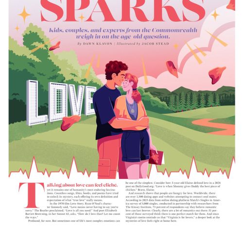 Jacob Stead illustration of a couple embracing beneath The Science Behind Sparks headline.