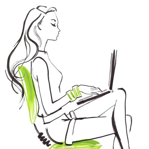 Woman working on laptop line drawing