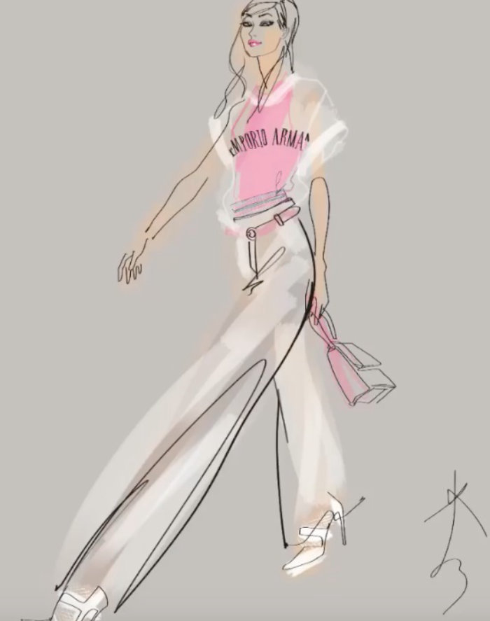 Line drawing animation of fashion model
