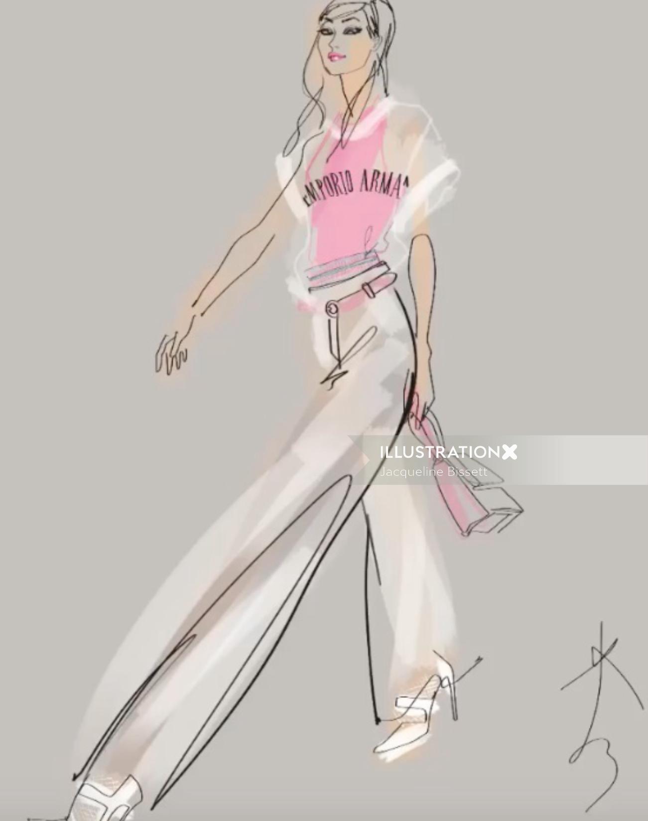 Desenho de linha de animação de modelo de moda