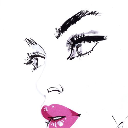 Line Art Design - Black eyes & Pink Lips 