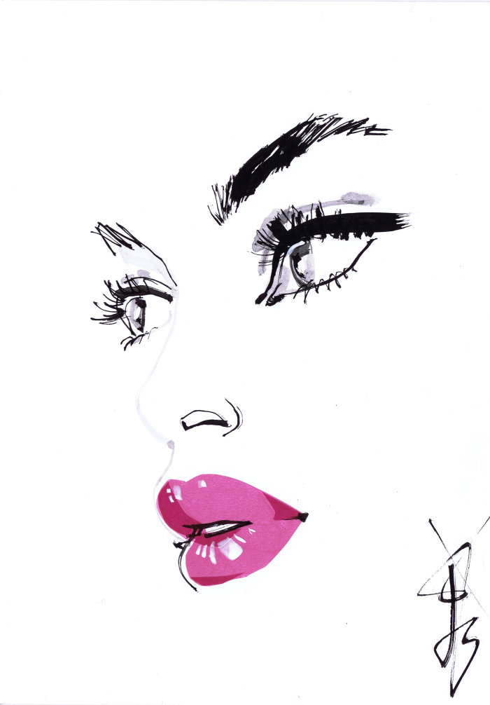 Line Art Design - Black eyes & Pink Lips 