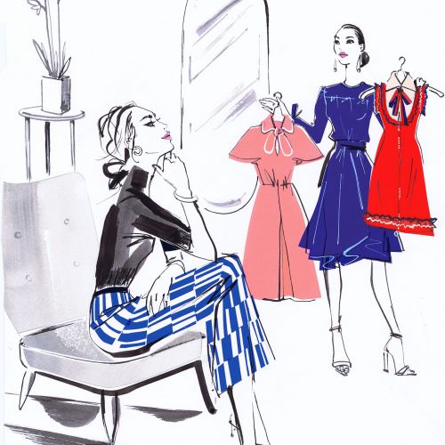 drawing of fashion beauty in boutique
