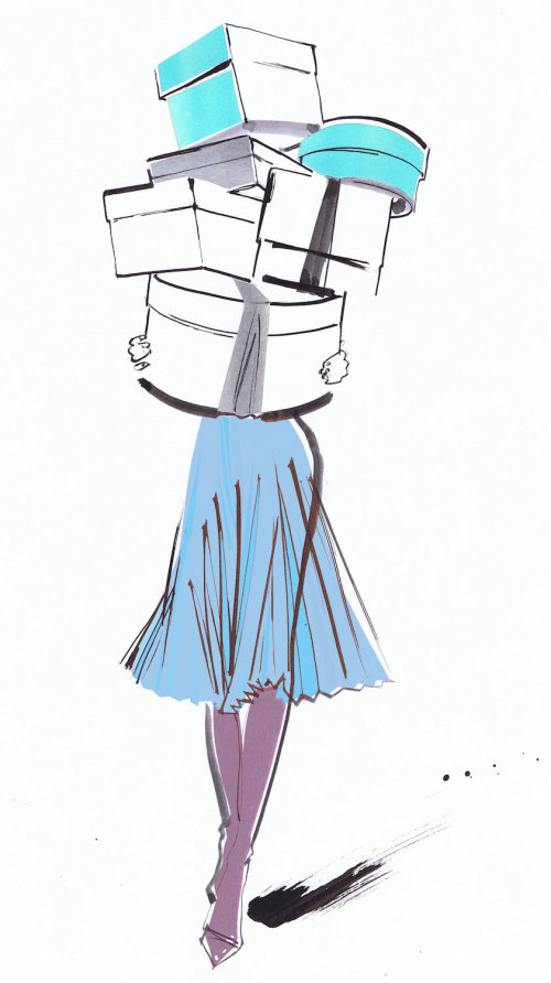 Drawing of woman with boxes
