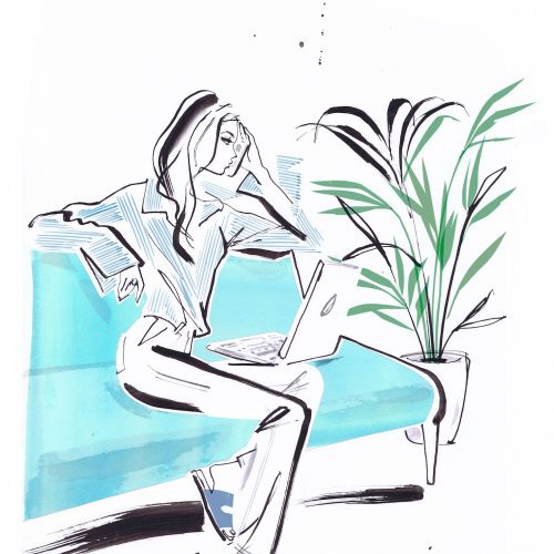 drawing of woman with laptop
