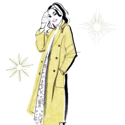 Long yellow coat fashion illustration 