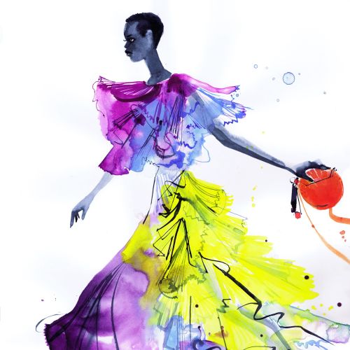 Colorful gown fashion illustration in lockdown