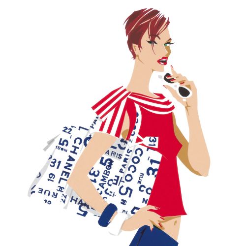 Fashion illustration of woman with handbag