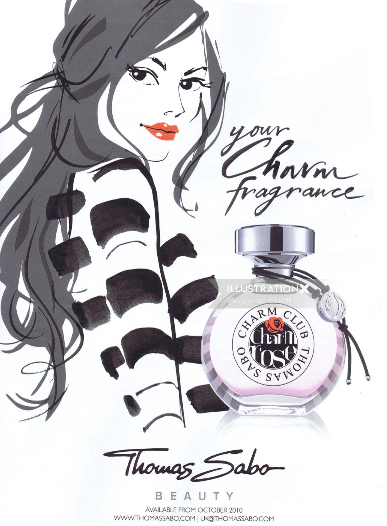 An illustration for Thomas Sabo perfume by Jacqueline Bissett 