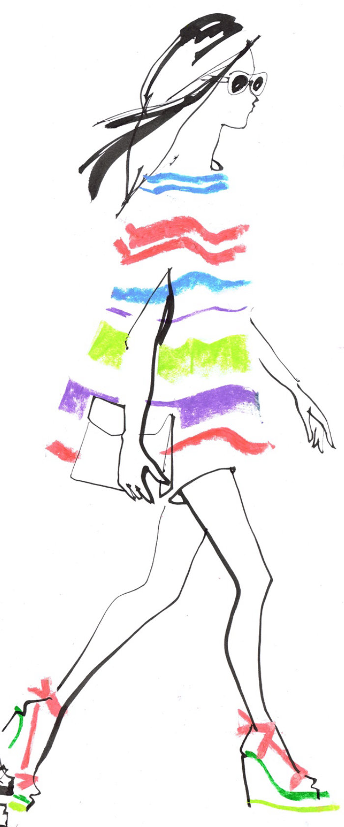 Fashion illustration of a girl catwalk