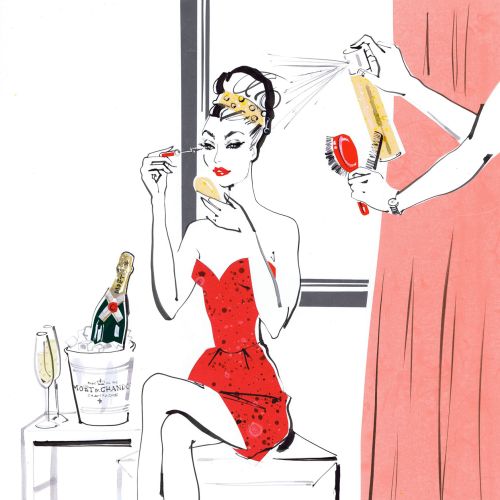 Lady makeuping, illustration for tatler party guide by Jacqueline Bissett