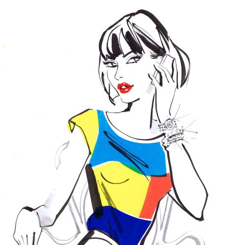 fashion lady sitting on chair - An illustration by Jacqueline Bissett 