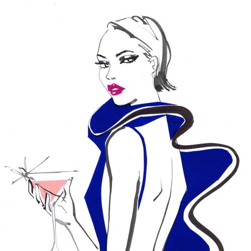 Fashion model Lady holding a glass - An illustration by Jacqueline Bissett 