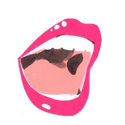 Pink lips mouth wide open - illustration for Hallhuber scarf by Jacqueline Bissett