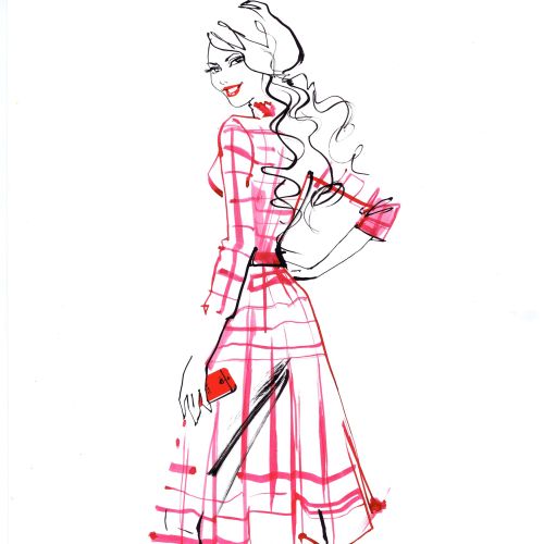 Fashion girl in pink dress - Awesome sketch
