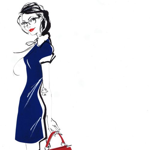 Live event drawing of beautiful lady with handbag