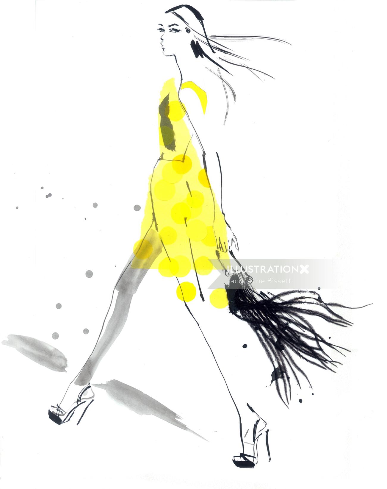 Ilustração de senhora com desgaste amarelo