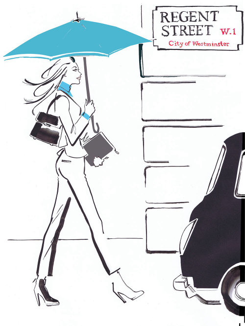 Illustration of lady with umbrella