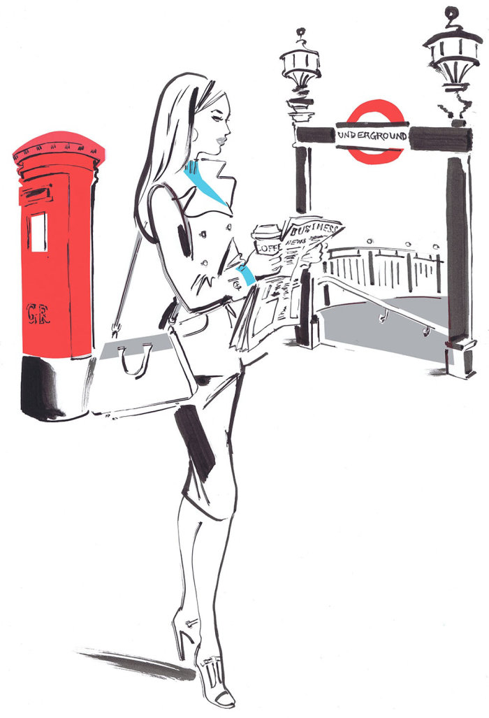 Lady reading a newspaer - Line art design 