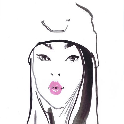 Live event drawing of woman with pink lipstic
