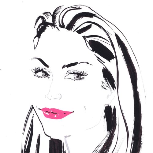 Live event drawing of beauty with pink lipstick
