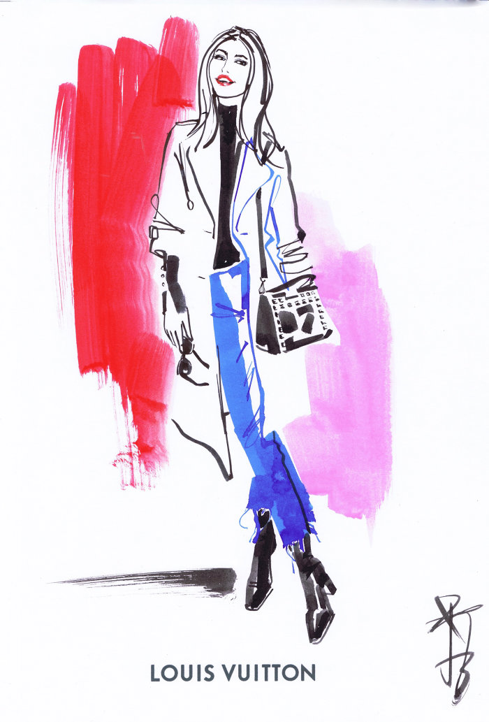 Ilustração de moda de mulher com bolsa