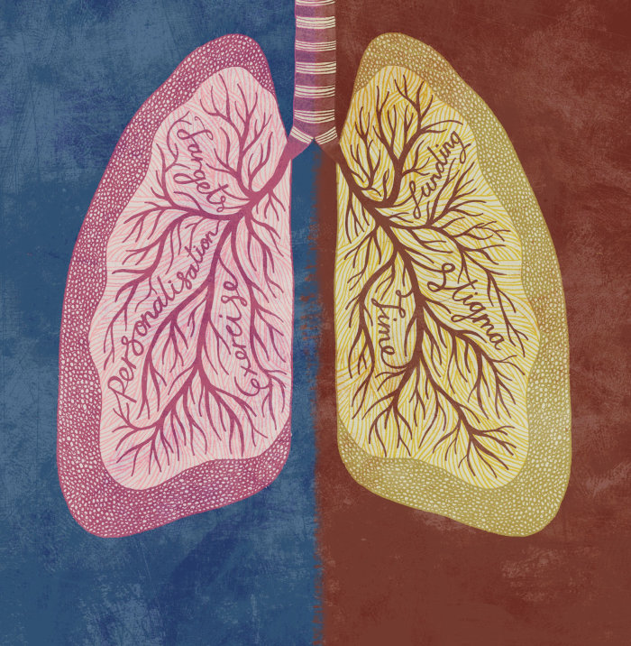 健康和受感染的肺的社论