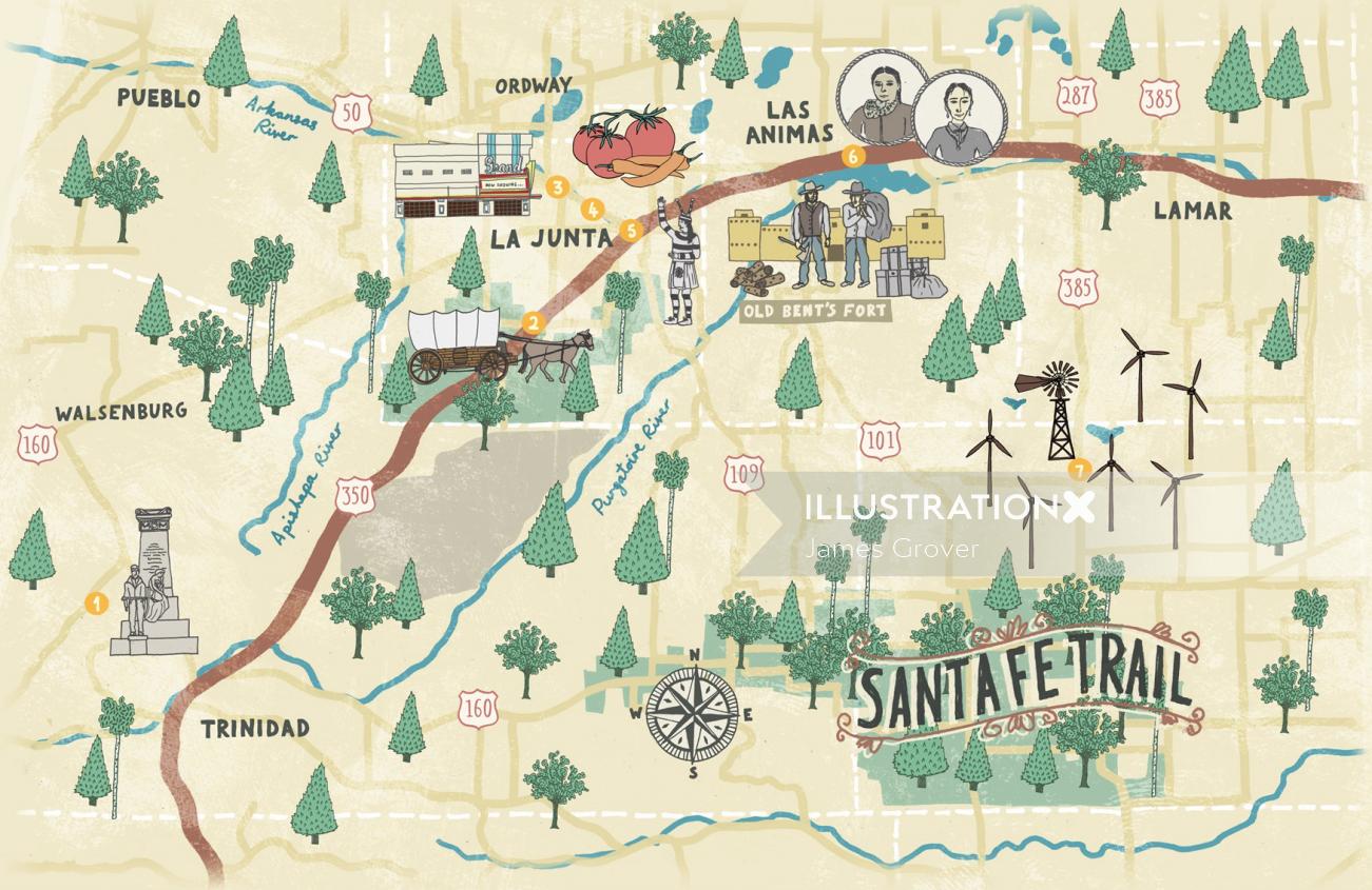Santa Fe Trail Map Illustration