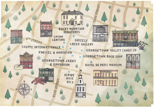 Desenho de mapa de casas e árvores por James Grover