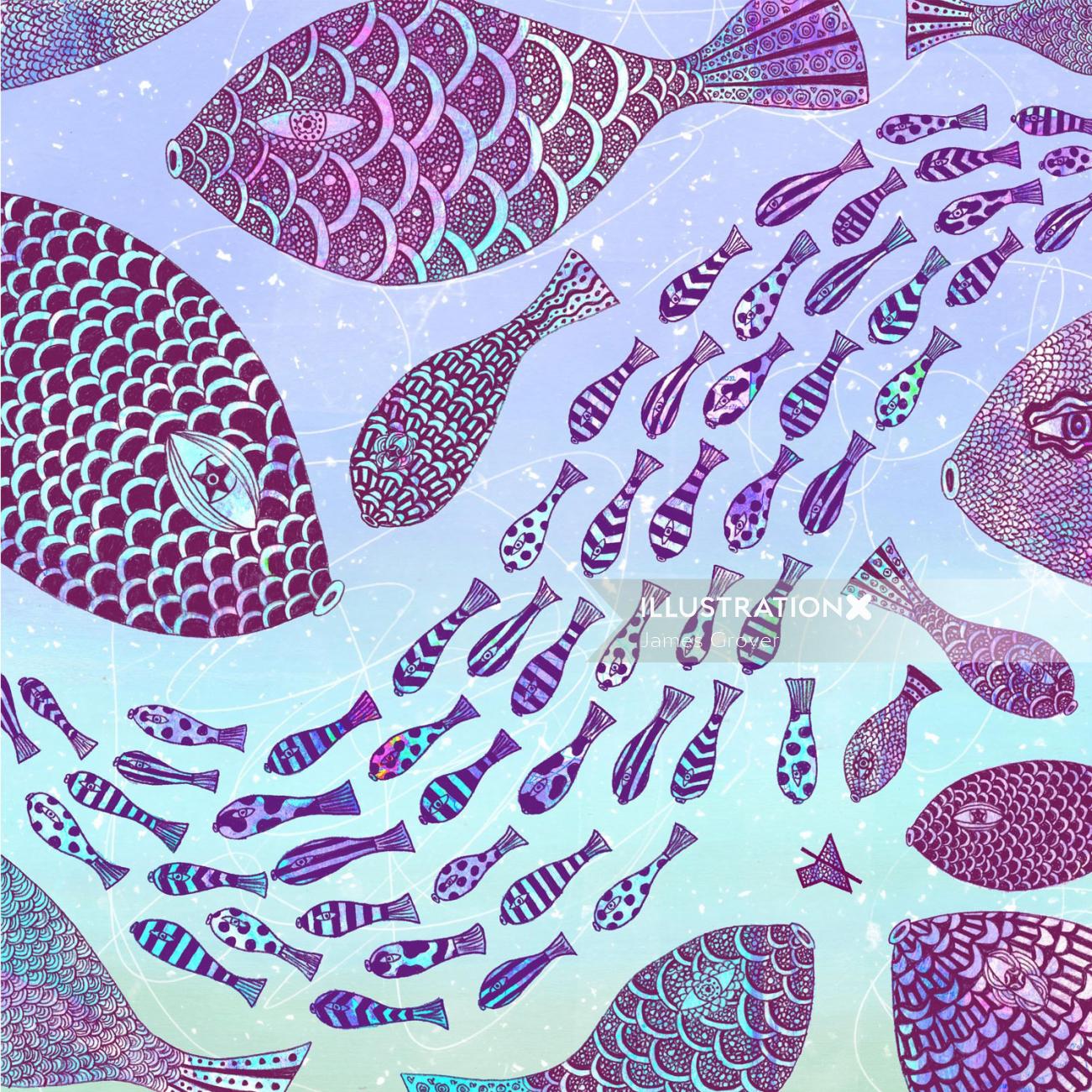 Conception de peinture murale de poissons