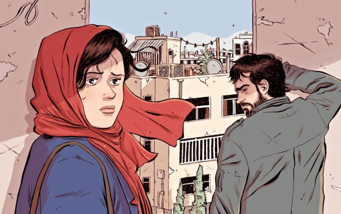 Magazine cover art of Iranian film 'The Salesman' for New Yorker magazine