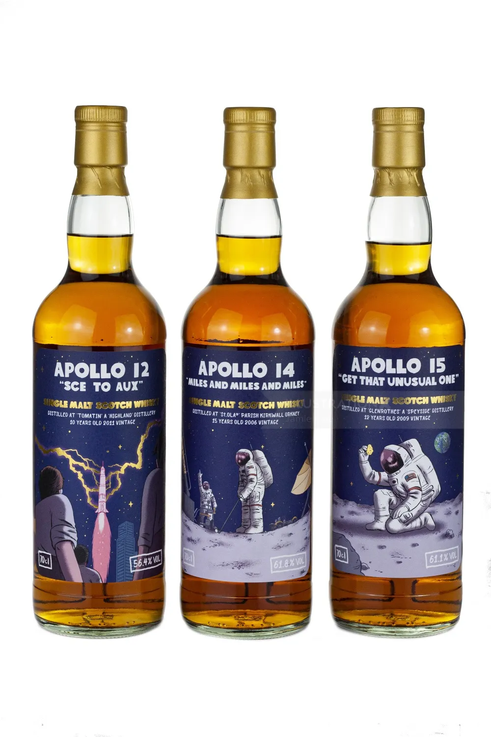 Set of 3 Apollo themed whisky labels