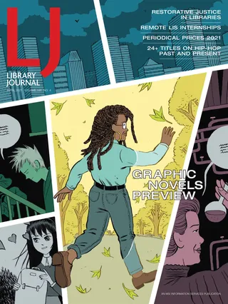 Library Journal comic cover featuring a 'Graphic Novels Preview'