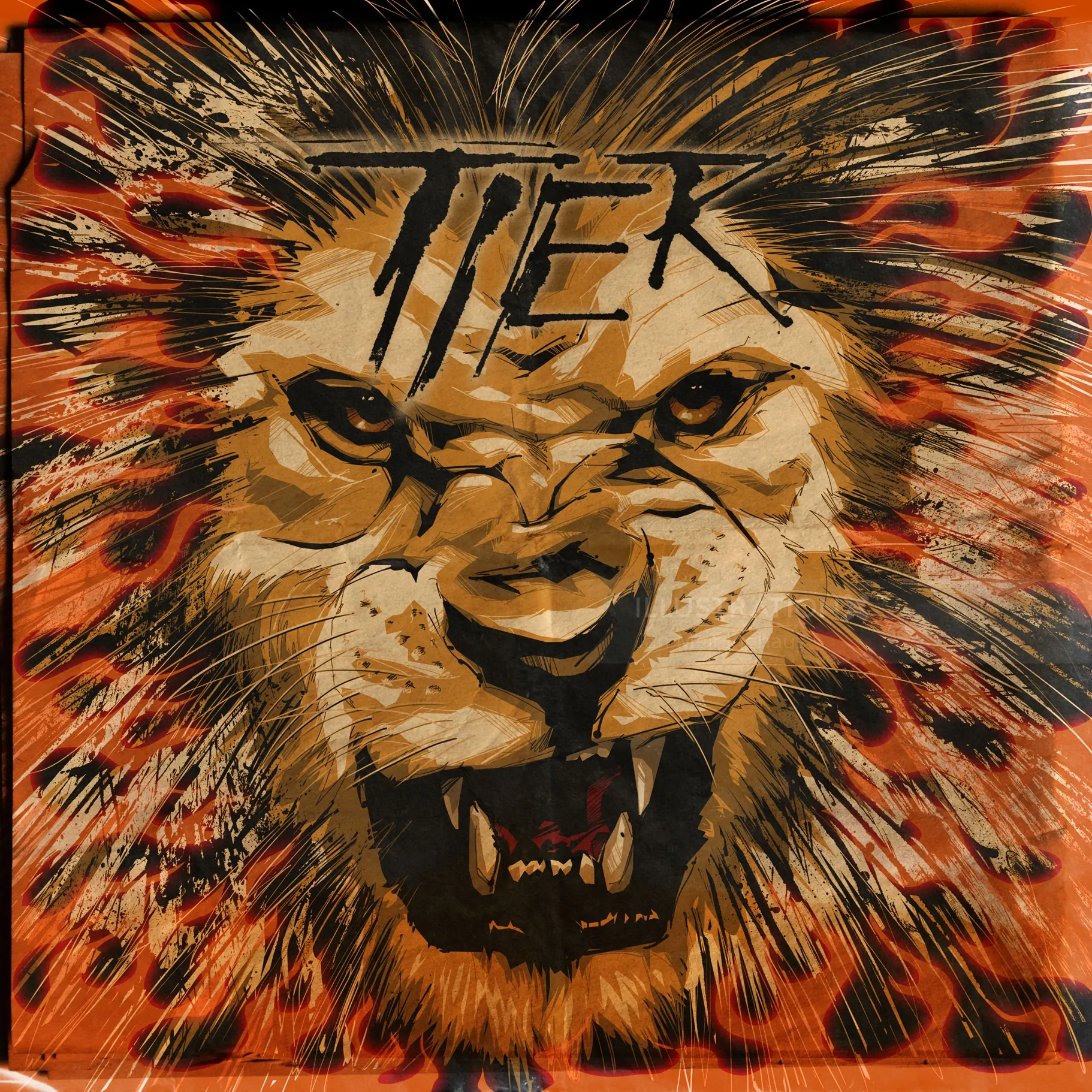Roaring lion graffiti with the word 'TIER' in bold letters by Jan Meininghaus