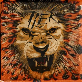 Roaring lion graffiti with the word 'TIER' in bold letters by Jan Meininghaus