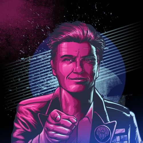 Neon portrait of man in suit pointing forward by Jan Meininghaus