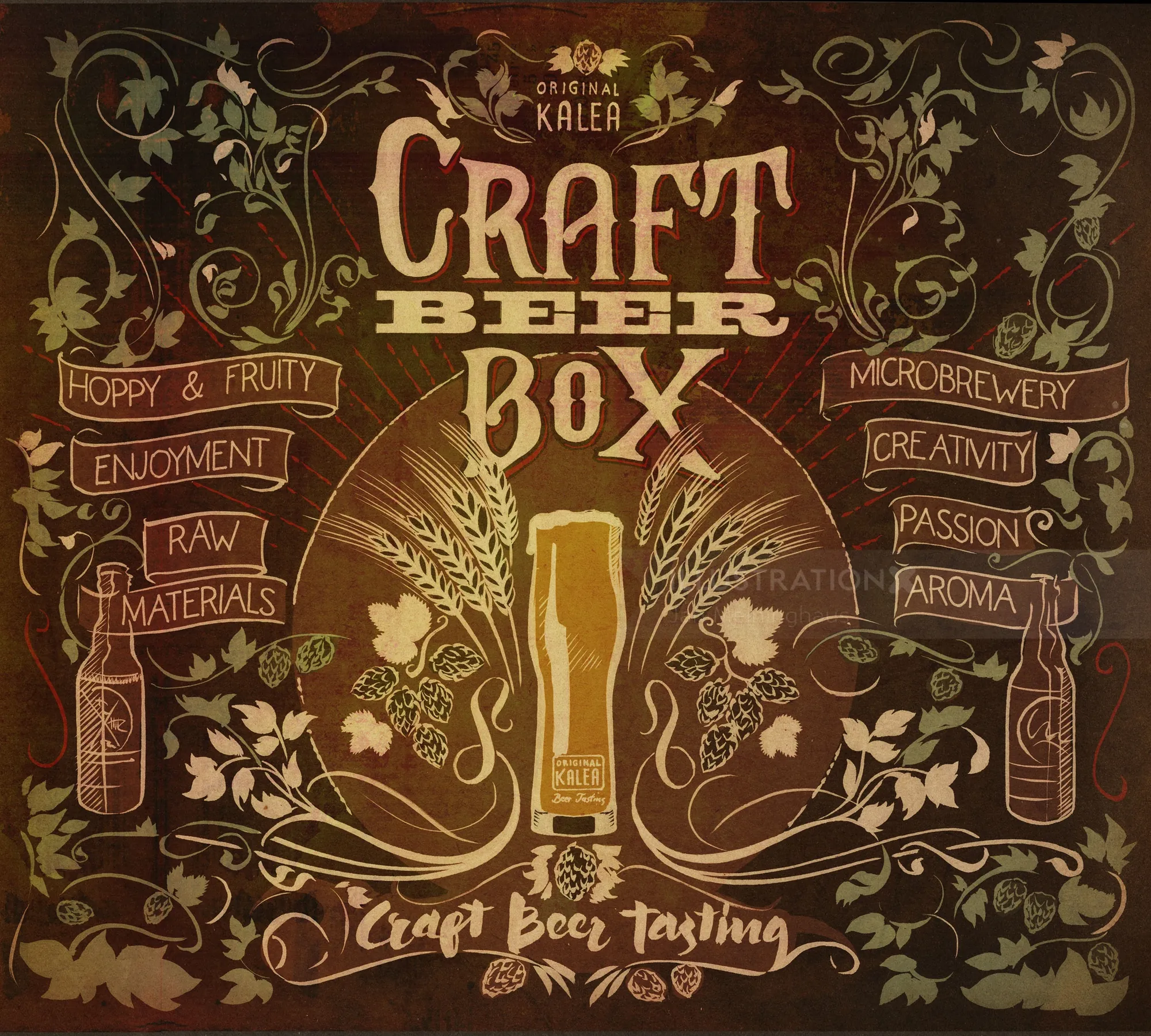 Craft beer box design with hops and barley, chalk art by Jan Meininghaus