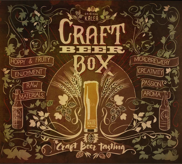 Craft beer box design with hops and barley, chalk art by Jan Meininghaus