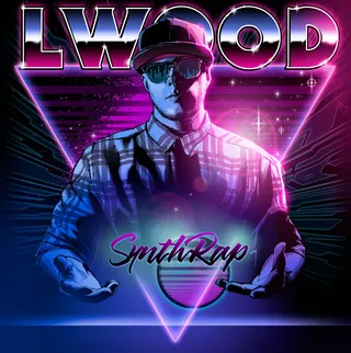 Neon portrait of man in sunglasses and cap with SynthRap text by Jan Meininghaus