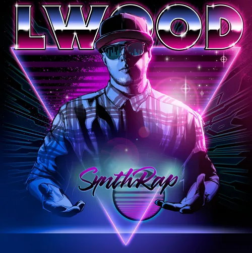Neon portrait of man in sunglasses and cap with SynthRap text by Jan Meininghaus