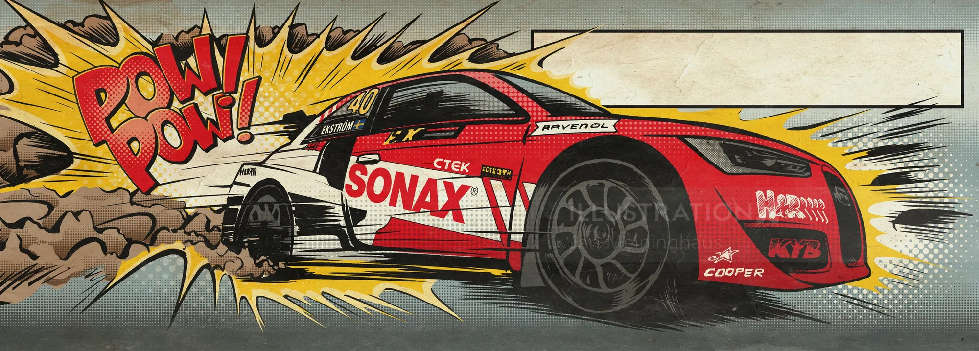 Comic-style red racing car with motion effects by Jan Meininghaus