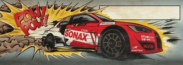 Comic-style red racing car with motion effects by Jan Meininghaus