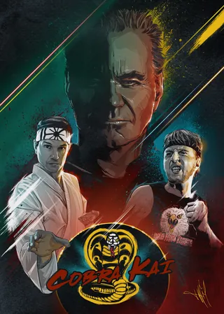 Cobra Kai characters with their sensei, digital artwork by Jan Meininghaus