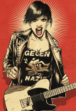 Punk woman shouting with electric guitar by Jan Meininghaus