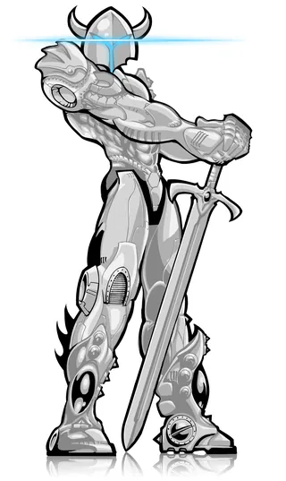 Armored Viking warrior with horned helmet and sword by Jan Meininghaus