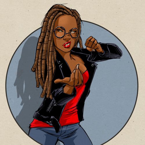 Confident woman with dreadlocks and glasses making beckoning gesture by Jan Meininghaus