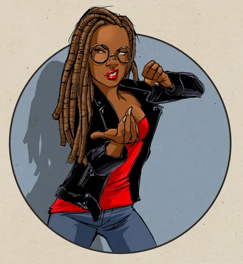 Confident woman with dreadlocks and glasses making beckoning gesture by Jan Meininghaus