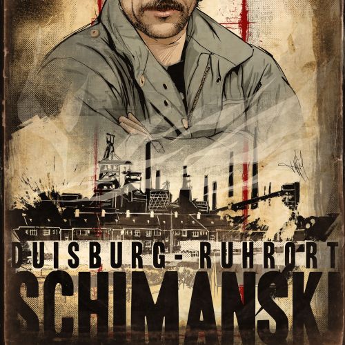 Schimanski portrait with Duisburg Ruhrort industrial scene by Jan Meininghaus