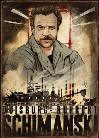 Schimanski portrait with Duisburg Ruhrort industrial scene by Jan Meininghaus